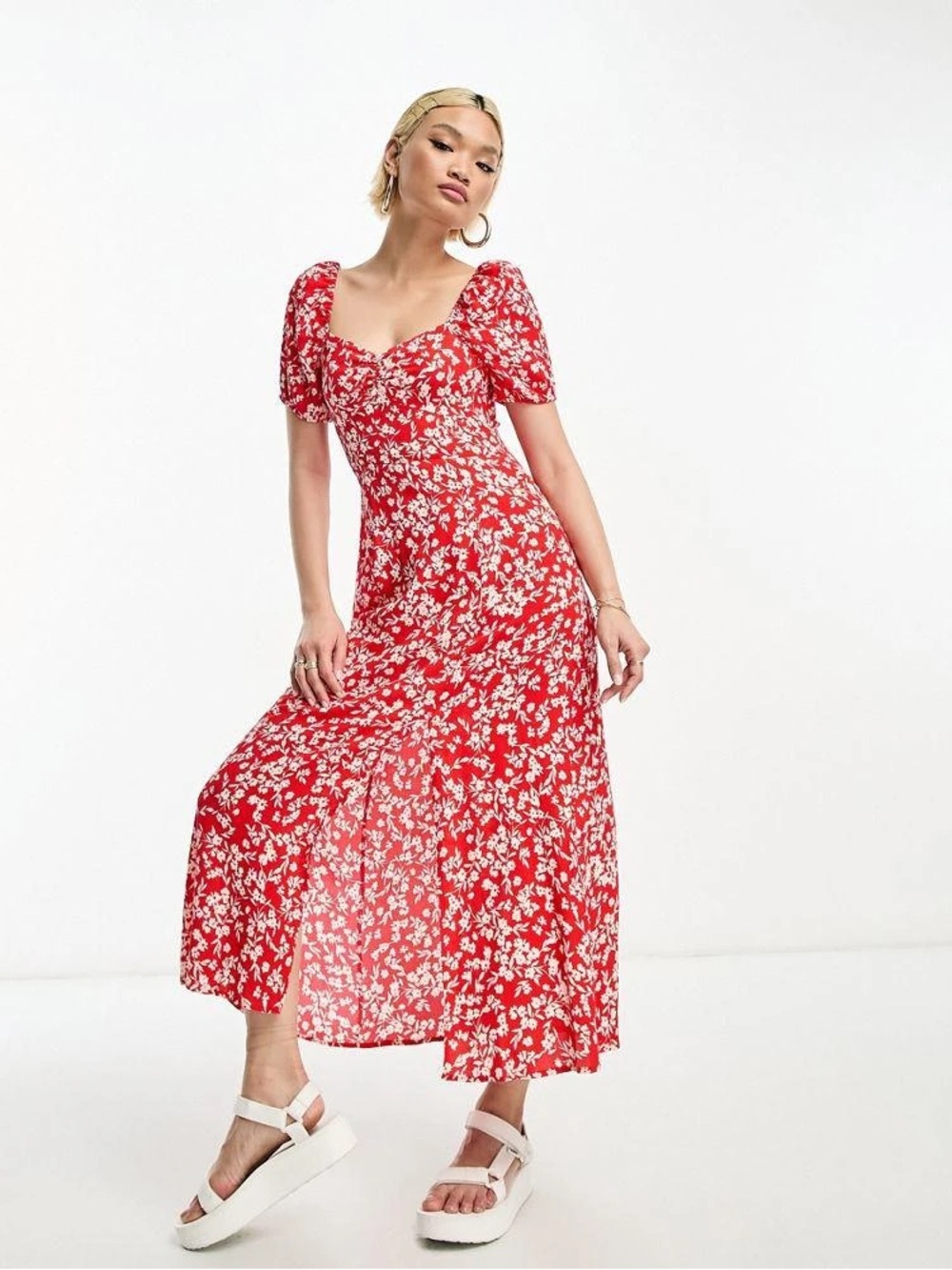 NWT & Other Stories puff sleeve midi dress in red floral